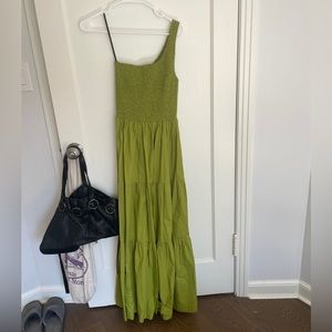Green off shoulder asymmetrical dress from SWF